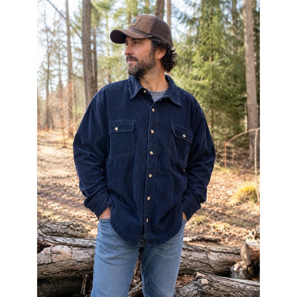 Cherokee Shacket Mens XXL Navy Blue Excellent Vintage Y2K Flannel Lined Corduroy